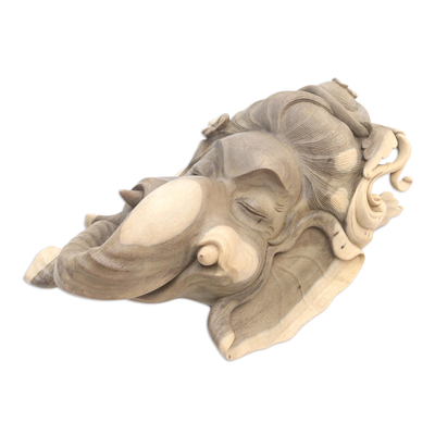 Máscara de madera - Máscara de pared de madera de hibisco con temática de Ganesha