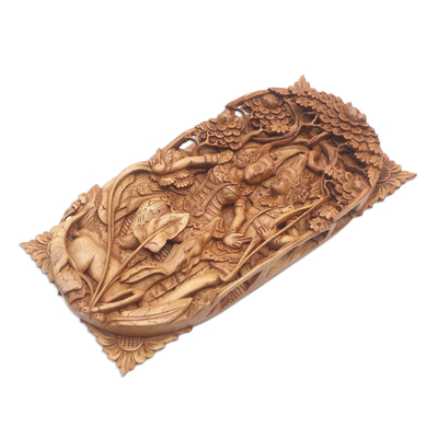 Reliefplatte aus Holz - Handgefertigte Reliefplatte aus Suarholz