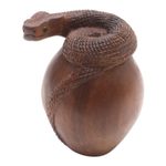 Wood statuette, 'Shedding Snake' - Hand Made Suar Wood Snake Statuette