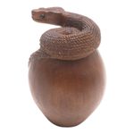 Wood statuette, 'Shedding Snake' - Hand Made Suar Wood Snake Statuette