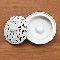 Ceramic mosquito coil holder, 'Jatiluwih White' - White Ceramic Mosquito Coil Holder