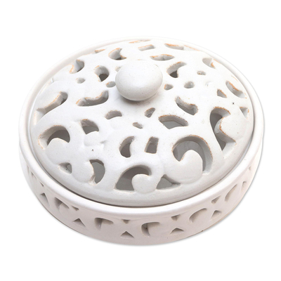 Mückenspulenhalter aus Keramik, „Jatiluwih White“ – Mückenspulenhalter aus weißer Keramik