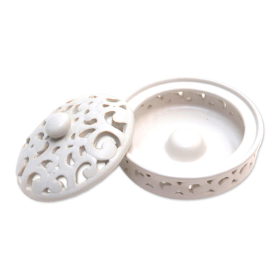 Ceramic mosquito coil holder, 'Jatiluwih White' - White Ceramic Mosquito Coil Holder