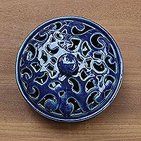 Ceramic mosquito coil holder, 'Jatiluwih Blue' - Blue Ceramic Mosquito Coil Holder