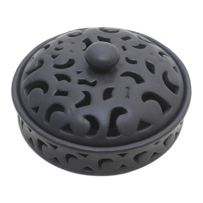Ceramic mosquito coil holder, 'Jatiluwih Black' - Black Ceramic Mosquito Coil Holder