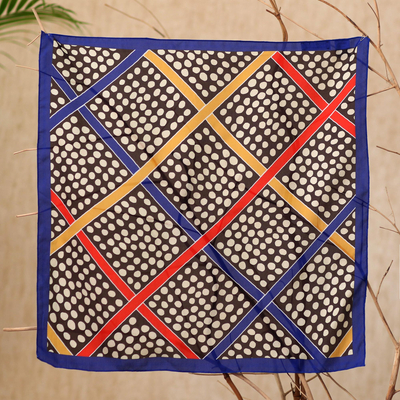Silk bandana, 'Primary' - Blue and Red Silk Bandana from Bali