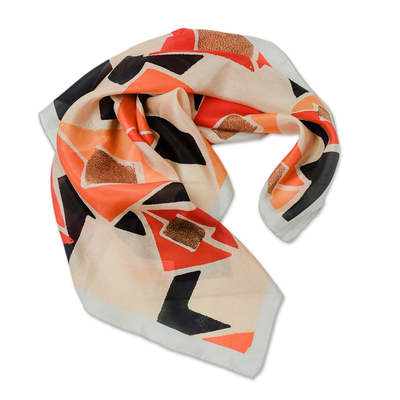 Silk bandana, 'Dragon Kite' - Geometric-Patterned Silk Bandana