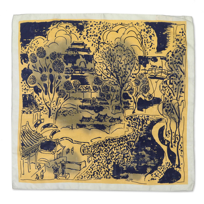 Pañuelo de seda, 'Pastoral' - Pañuelo de seda con temática de la naturaleza