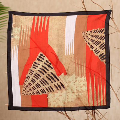 Silk bandana, 'Strawberry Waffles' - Abstract Printed Silk Bandana