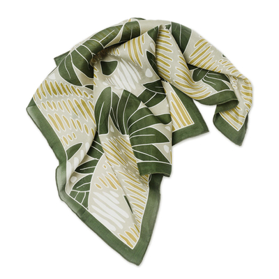 Silk bandana, 'Obscured' - Nature-Inspired Balinese Silk Bandana