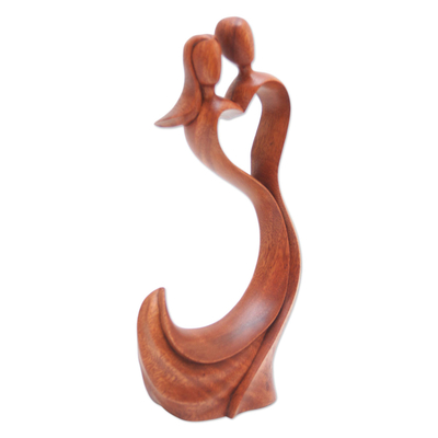 Wood statuette, 'Sway with Me' - Hand Made Heart-Themed Suar Wood Sculpture