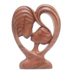 Wood statuette, 'Heart's Kiss' - Hand Carved Romantic Suar Wood Sculpture