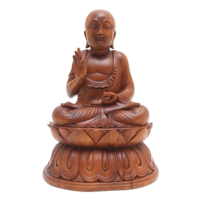 Meditating Suar Wood Buddha Sculpture