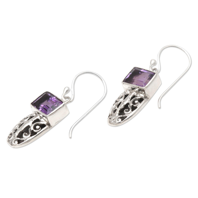 Amethyst dangle earrings, 'Sweet Flavor' - Amethyst and Sterling Silver Dangle Earrings