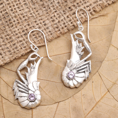 Amethyst dangle earrings, 'Queen Lobster' - Amethyst Lobster Dangle Earrings