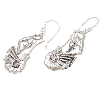 Amethyst dangle earrings, 'Queen Lobster' - Amethyst Lobster Dangle Earrings