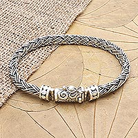 Men's sterling silver chain bracelet, 'Braided Style' - Men's Hand Made Sterling Silver Bracelet