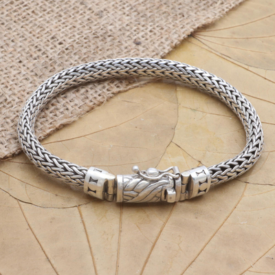 Men's sterling silver chain bracelet, 'Style Endures' - Men's Sterling Silver Snake Chain Bracelet
