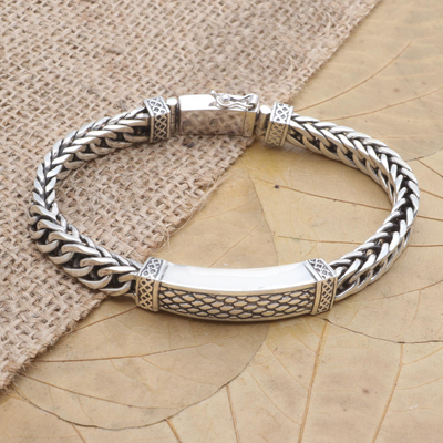 Men's sterling silver pendant bracelet, 'Silver Gentleman' - Men's Sterling Silver Cuban Link Chain Bracelet