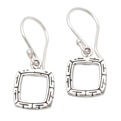 Sterling silver dangle earrings, 'Mirror Game' - Square Balinese Sterling Silver Dangle Earrings