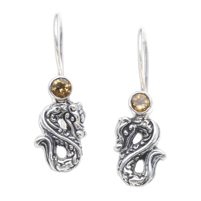 Citrine dangle earrings, 'Yellow Dragon' - Citrine Dragon-Motif Dangle Earrings