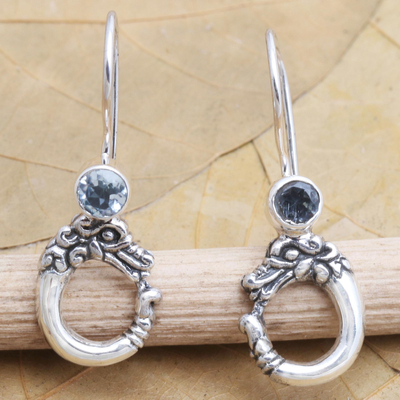 Blue topaz dangle earrings, 'Dragon Water' - Hand Crafted Blue Topaz Dangle Earrings