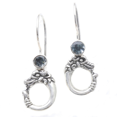 Blue topaz dangle earrings, 'Dragon Water' - Hand Crafted Blue Topaz Dangle Earrings