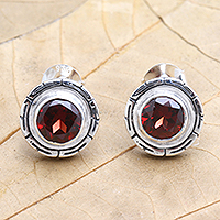 Garnet button earrings, 'Red Rising'