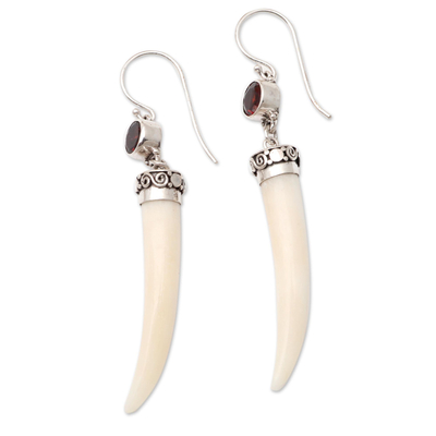 Garnet dangle earrings, 'Poison Dagger' - Garnet and Sterling Silver Dangle Earrings
