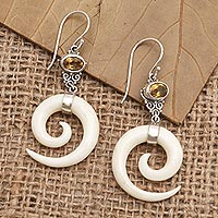 Citrine dangle earrings, 'Pale Spiral' - Citrine and Sterling Silver Dangle Earrings