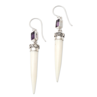 Amethyst dangle earrings, 'Sharp Nail' - Amethyst and Sterling Silver Dangle Earrings