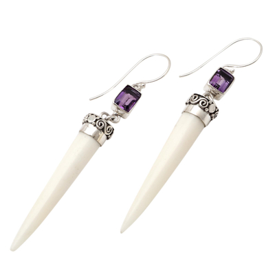Amethyst dangle earrings, 'Sharp Nail' - Amethyst and Sterling Silver Dangle Earrings
