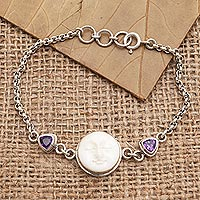 Amethyst link bracelet, 'Purple Moonlight' - Amethyst and Sterling Silver Moon Bracelet