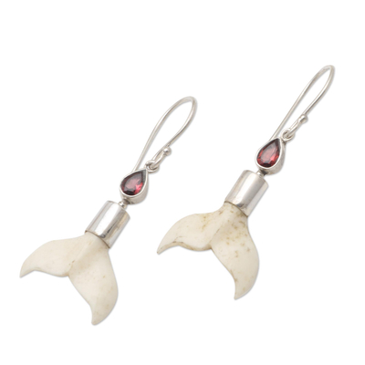 Granat-Ohrhänger - Granat- und Knochen-Meerjungfrauenschwanz-Ohrhänger