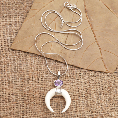 Amethyst pendant necklace, 'Pale Moonlight' - Handmade Amethyst and Sterling Silver Pendant Necklace