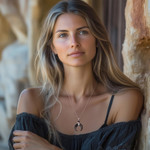 Garnet pendant necklace, 'Mysterious Crescent' - Sterling Silver and Garnet Pendant Necklace