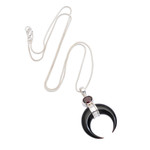 Garnet pendant necklace, 'Mysterious Crescent' - Sterling Silver and Garnet Pendant Necklace