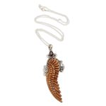 Garnet pendant necklace, 'Angelic Song' - Bone and Garnet Angel Wing Pendant Necklace