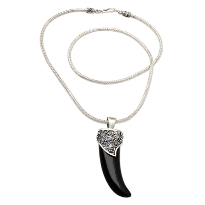 Men's sterling silver pendant necklace, 'Black Tiger Tooth' - Men's Sterling Silver Pendant Necklace