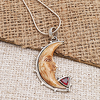 Garnet pendant necklace, 'Sunset Moon'