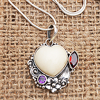 Garnet and amethyst pendant necklace, 'Garden of Love'
