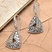 Gold-accented dangle earrings, 'Rising Pyramid' - Handmade Gold-Accented Sterling Silver Dangle Earrings