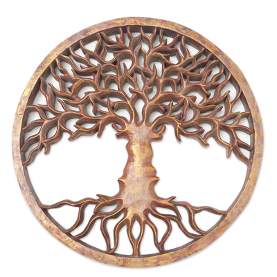Reliefplatte aus Holz - Handbemalte Holzrelieftafel mit Baummotiv
