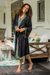 Embroidered robe, 'Night Flowers' - Embroidered Black Rayon Robe (image 2c) thumbail