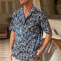Camisa de hombre de algodón batik - Camisa de manga corta de algodón batik para hombre