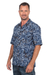 Men's batik cotton shirt, 'Lazy Day in Blue' - Men's Batik Cotton Short-Sleeved Shirt (image 2c) thumbail