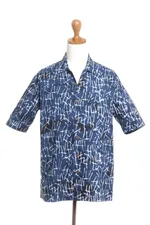 Men's batik cotton shirt, 'Lazy Day in Blue' - Men's Batik Cotton Short-Sleeved Shirt
