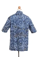 Men's batik cotton shirt, 'Lazy Day in Blue' - Men's Batik Cotton Short-Sleeved Shirt