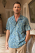 Men's batik cotton shirt, 'Choppy Water' - Men's Casual Batik Cotton Shirt thumbail