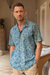 Men's batik cotton shirt, 'Choppy Water' - Men's Casual Batik Cotton Shirt (image 2b) thumbail